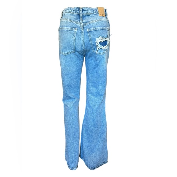 We The Free Free People Jeans Blue Denim Distressed Button Fly Flared Size 25 - Picture 3 of 10